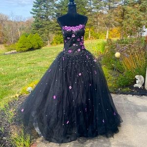 BLACK PURPLE HOMECOMING PAGEANT QUINCE FLORAL JEWELED DRESS